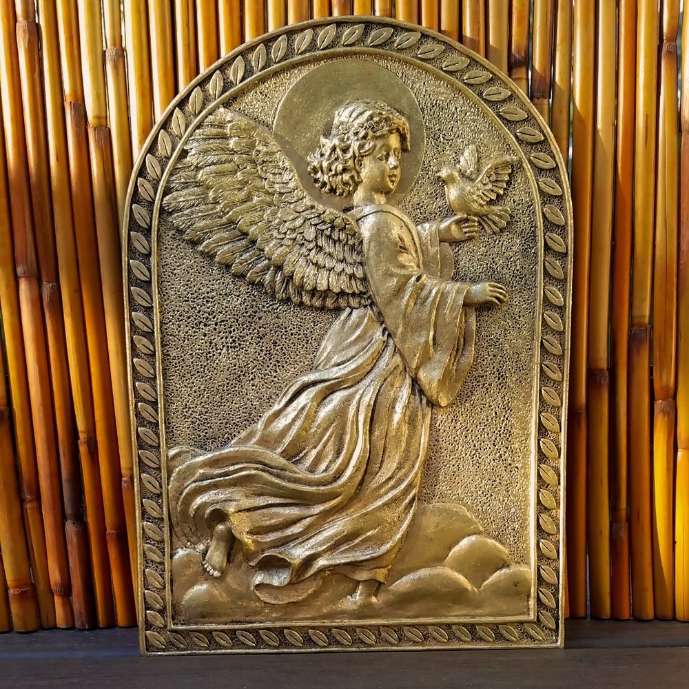 Vintage Golden Angel Wall Plaque